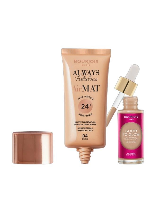 BOURJOIS PARIS Always Fabulous Air Mat Foundation - 004 - Beige, 30ml & Bourjois Good to Glow Illuminating Complexion Booster - 003, 30ml Bundle - Image 1